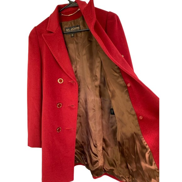 St. John Womens Coat Wool Angora Cashmere Red Size 2 RJ10627 Italy Lux - Picture 4 of 11